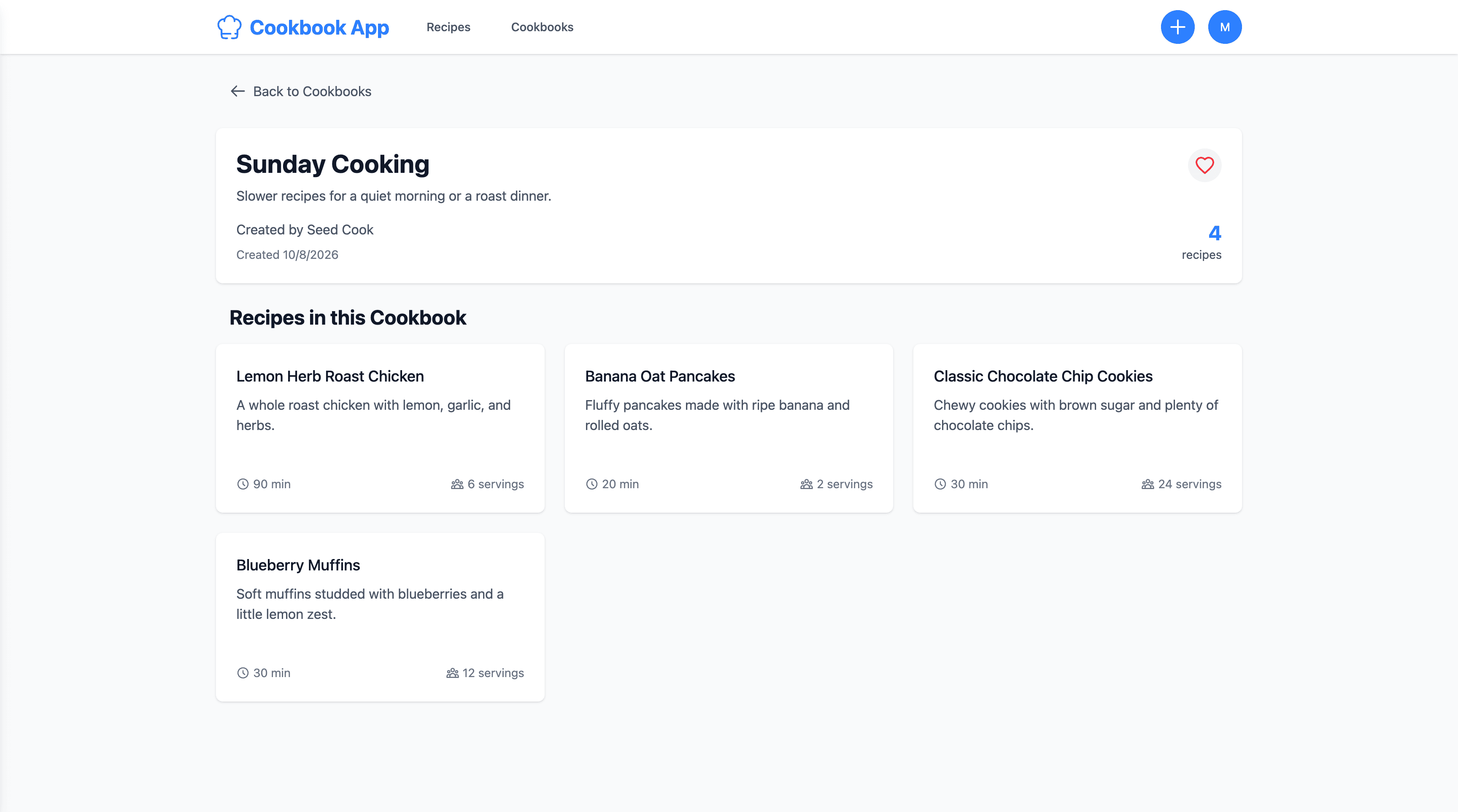 A Cookbook collection called Sunday Cooking with recipes grouped inside it